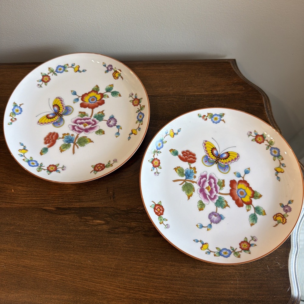 2 Set Estee Lauder Chinoiserie Salad Plates Butterfly Floral Porcelain 8" Japan
